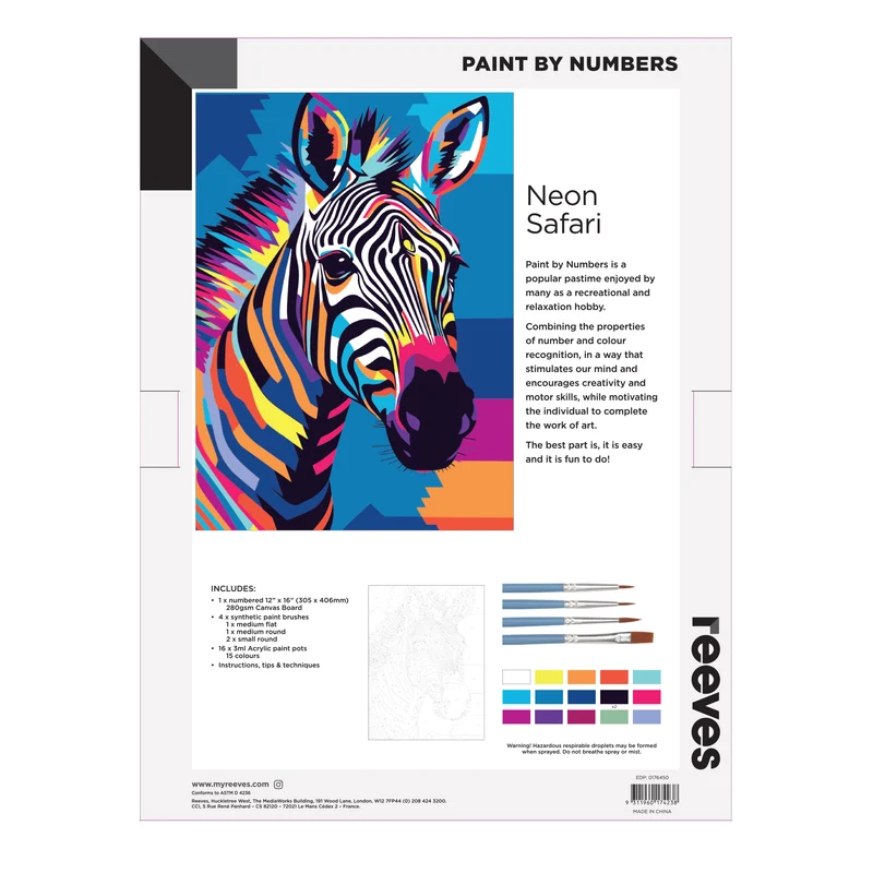 Reeves Paint by Numbers 12x16 inch - Neon Safari