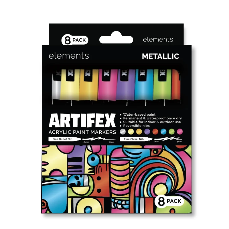 Elements - Artifex Acrylic Paint Markers 8x 2-3mm Metallic Set