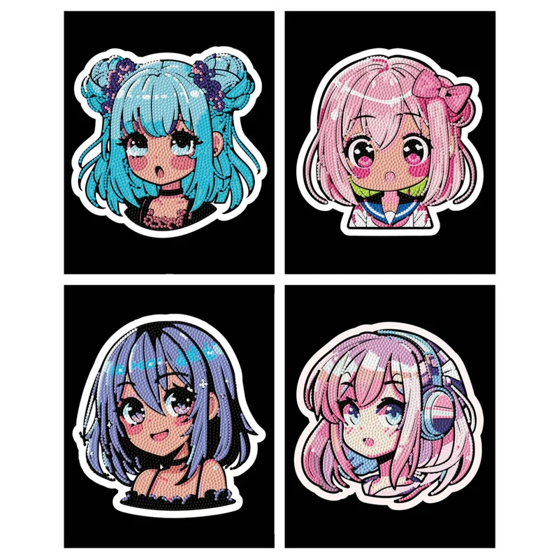 Diamond Dotz - Neon Flock Black, 4Pack, 20x25cm, Anime Girls