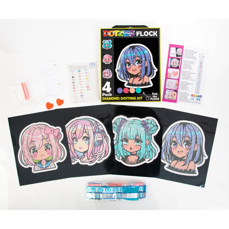 Diamond Dotz - Neon Flock Black, 4Pack, 20x25cm, Anime Girls