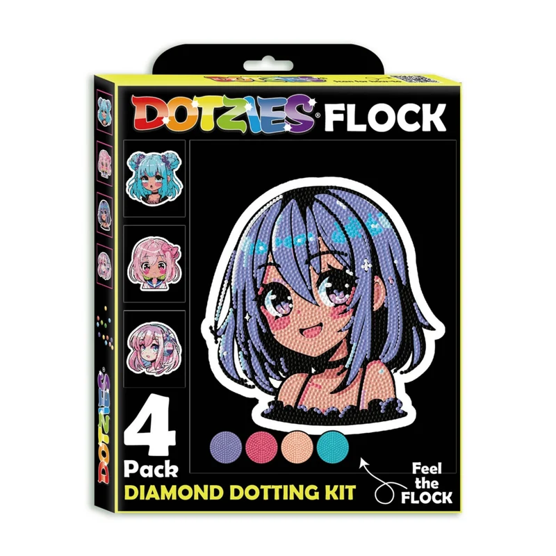 Diamond Dotz - Neon Flock Black, 4Pack, 20x25cm, Anime Girls
