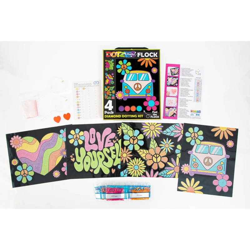 Diamond Dotz - Neon Flock Black, 4Pack, 20x25cm, Peace & Love