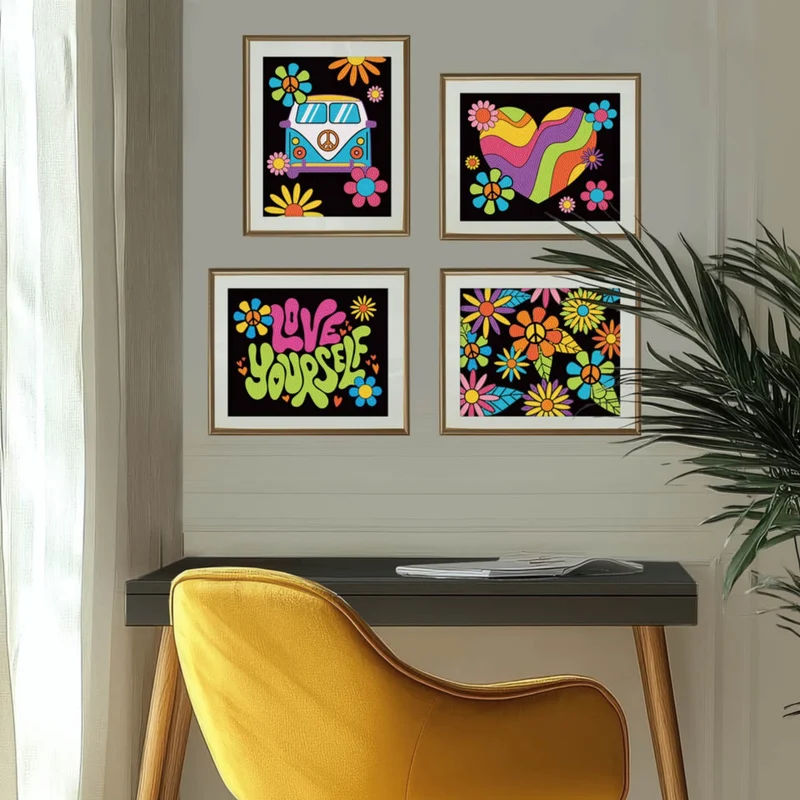 Diamond Dotz - Neon Flock Black, 4Pack, 20x25cm, Peace & Love