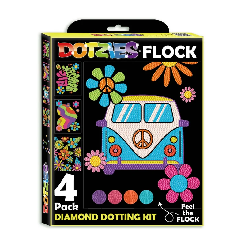 Diamond Dotz - Neon Flock Black, 4Pack, 20x25cm, Peace & Love
