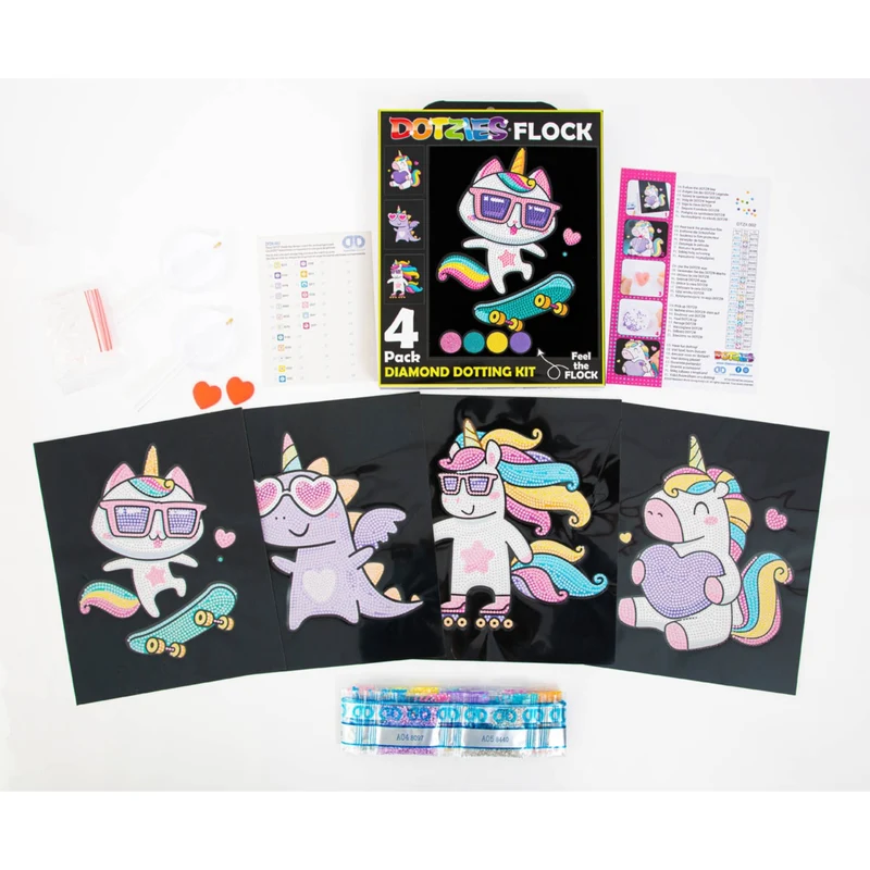 Diamond Dotz - Neon Flock Black, 4Pack, 20x25cm, Neon Unicorn