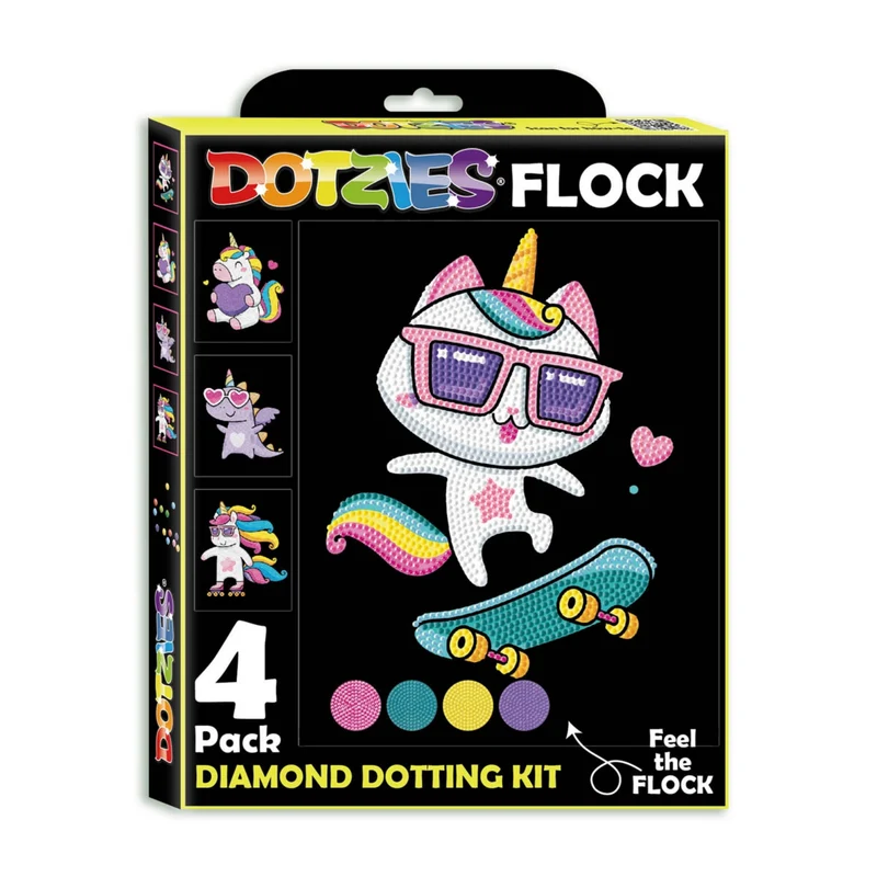 Diamond Dotz - Neon Flock Black, 4Pack, 20x25cm, Neon Unicorn