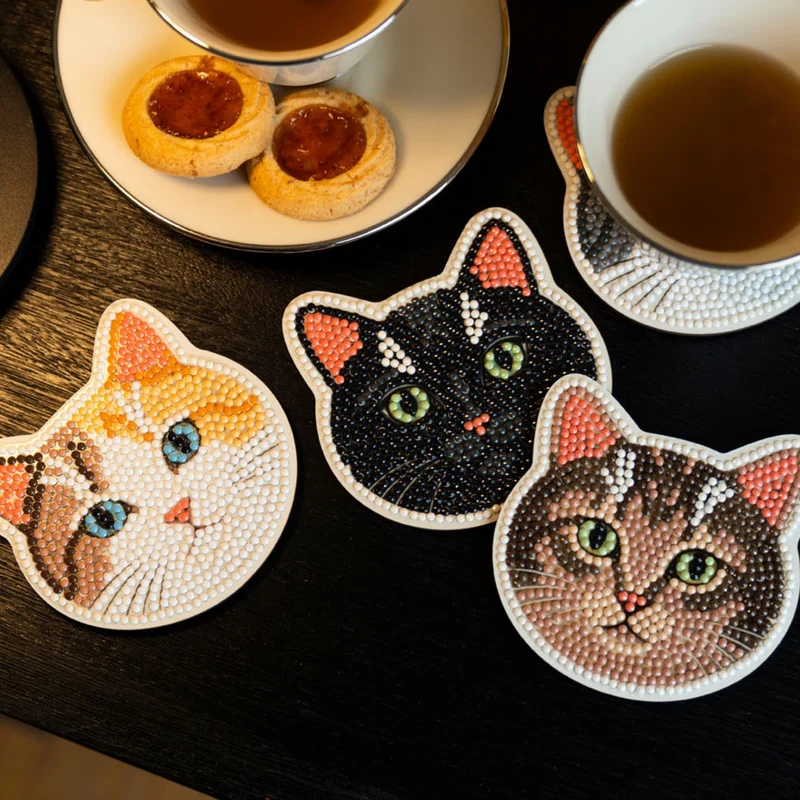 Diamond Dotz, Coasters, 4Pack, 10x10cm, Cats