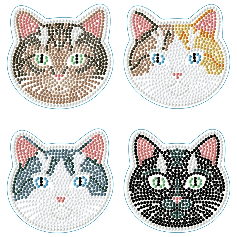 Diamond Dotz, Coasters, 4Pack, 10x10cm, Cats