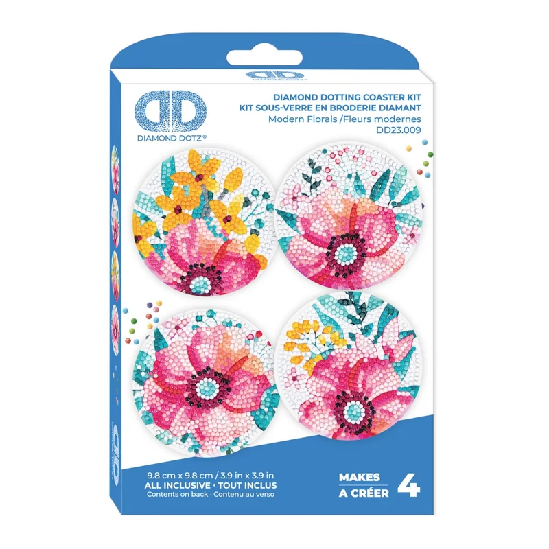 Diamond Dotz, Coasters, 4Pack, 10x10cm, Modern Florals