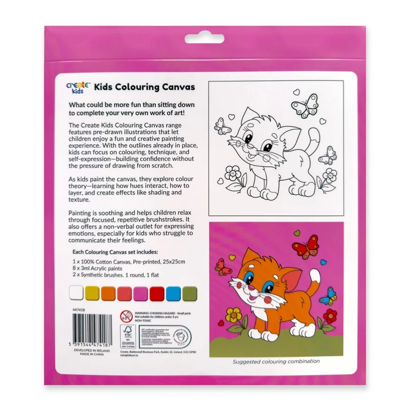 Create - Colouring & Painting Canvas Kit - Cute Kitten