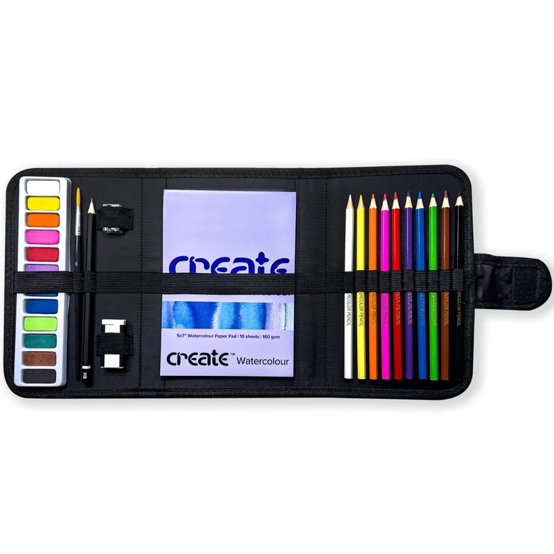 Create - Watercolour Painting & Sketching Travel Bag 28 piece Set