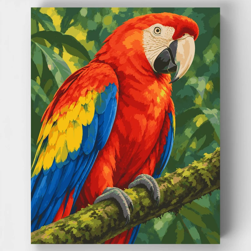 Scarlet Macaw on Mossy Branch - Paint by Numbers Kit