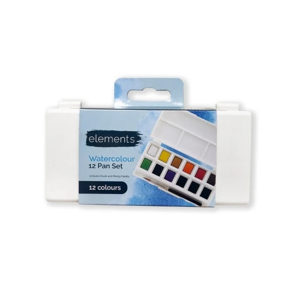 Elements - Watercolour 12x Half Pan Set with Mini Brush