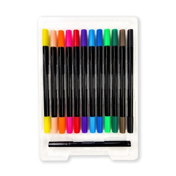 Elements - Waterbased Ink 12x Dual Tip Markers with 6x8" (15x20cm) Paper & Clipboard
