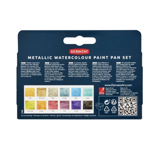 Derwent - Watercolour Paint Pan Metallic 12 Set