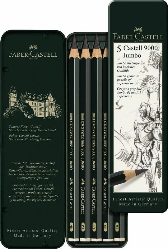 CASTELL 9000 Jumbo Pencils, Set of 5, Tin