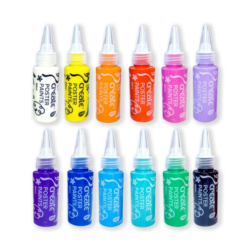Create - Poster Paint Set - 12 x 60ml - Squeezy Bottle