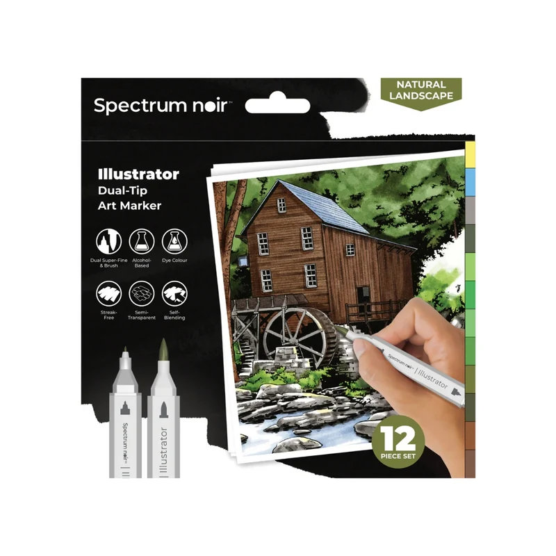 Spectrum Noir - Dual-tip Alcohol Brush Markers - Illustrator (12PC) - Natural Landscape