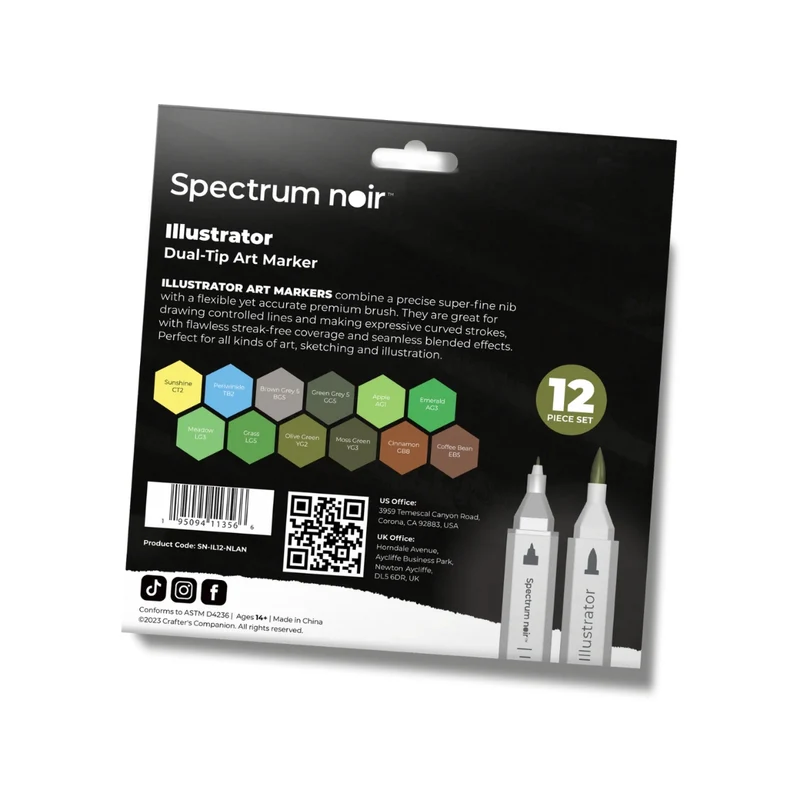 Spectrum Noir - Dual-tip Alcohol Brush Markers - Illustrator (12PC) - Natural Landscape