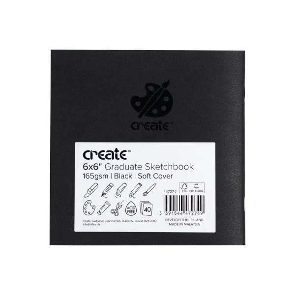 Create - Graduate Black Sketch Pad - 6x6" - 165gsm - 40 White Sheets