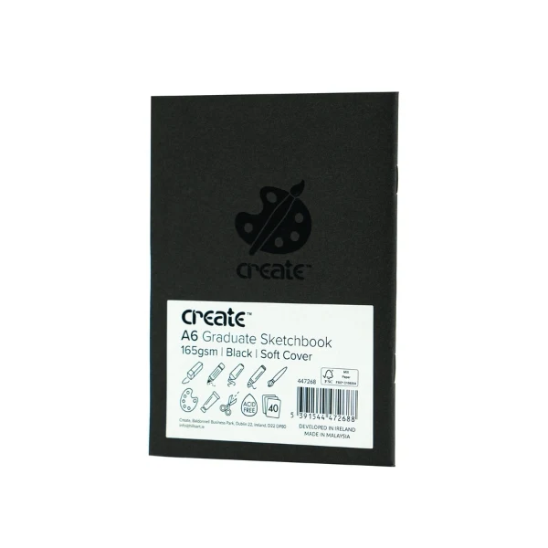Create - Graduate Black Sketch Pad - A6- 165gsm - 40 White Sheets