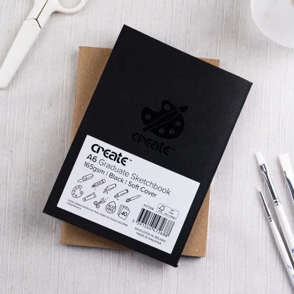 Create - Graduate Black Sketch Pad - A6- 165gsm - 40 White Sheets