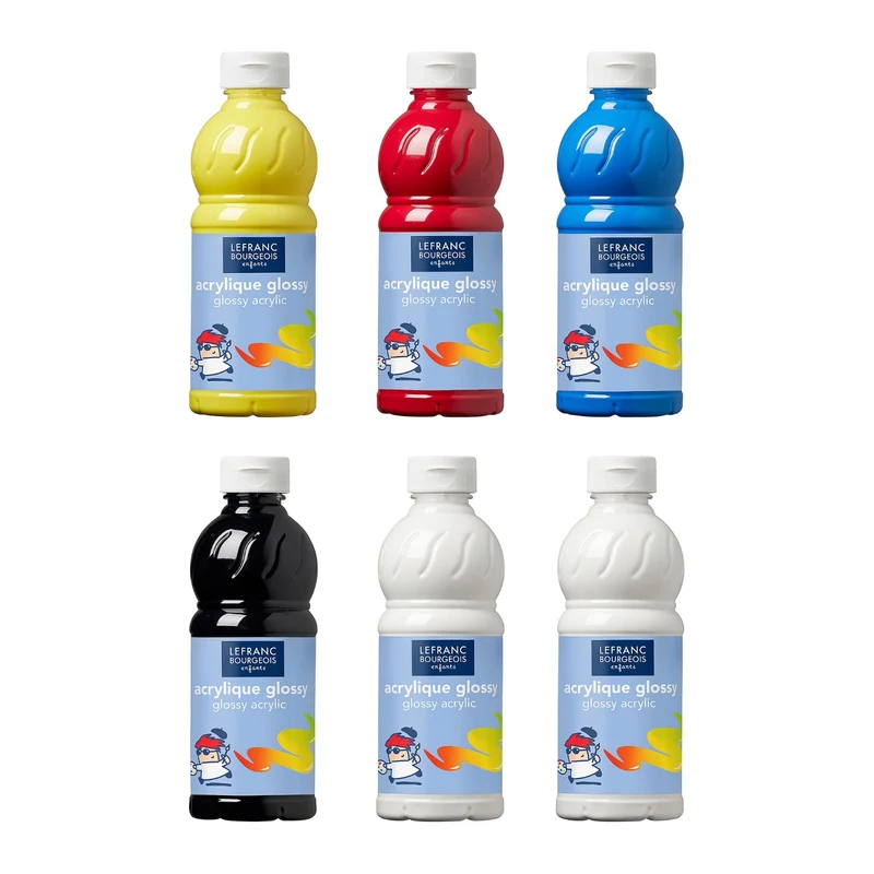 L&B - Glossy Acrylic Assorted colours - Primary Colours 6 x 500ml
