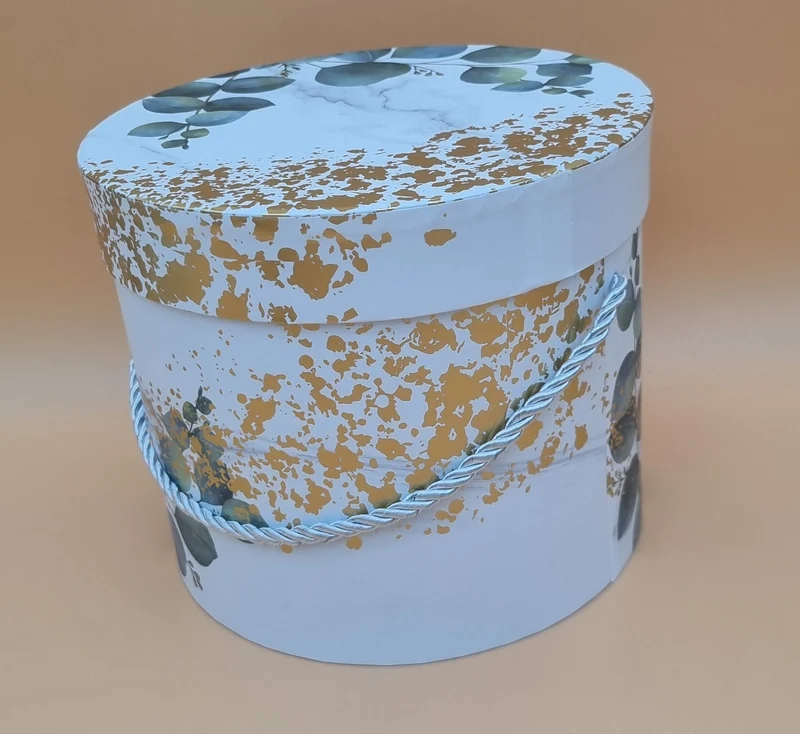 Box mit Deckel 19x16,5cm "Weiß mit Eukalyptus 696"