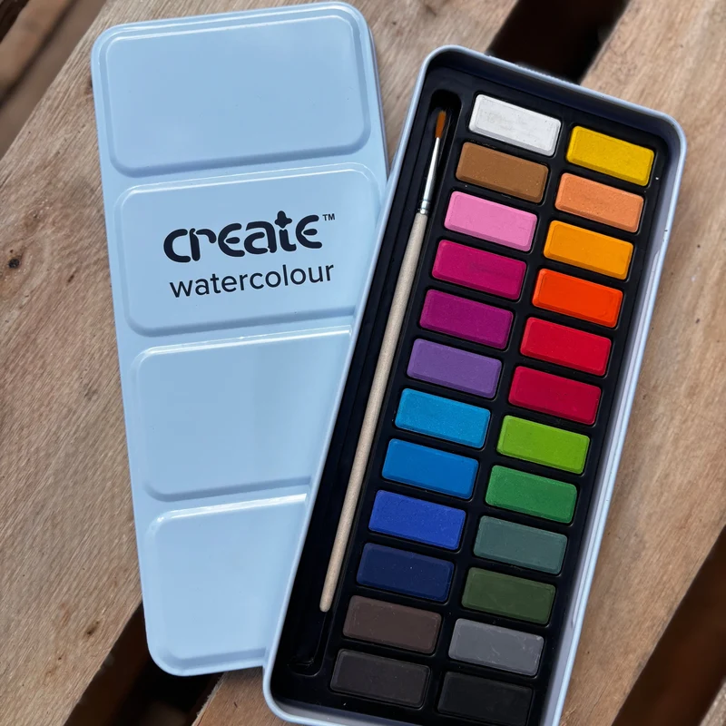 Create - Watercolour 24 Colour Paint Tin with Brush