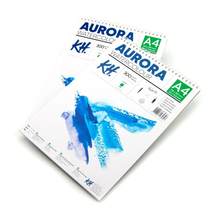 AURORA Rough Watercolor Pad with Spiral Binding, 12 Sheets