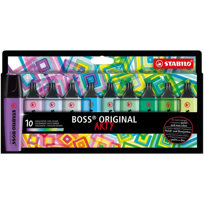 Stabilo Boss Original Highlighter - Arty - Wallet of 10 - Cool Colours