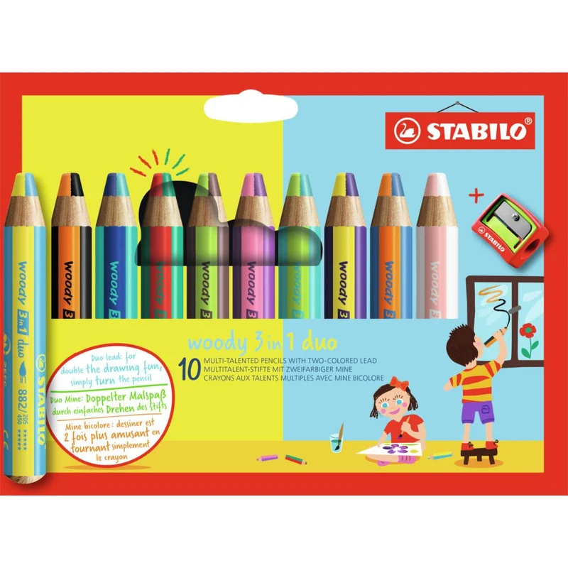 STABILO woody 3-in-1 duo Multi-talented 10x Pencil with Sharpener