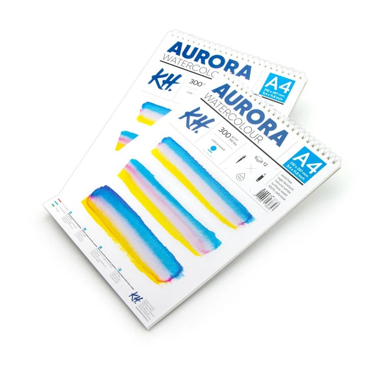 AURORA Watercolor Pad, Cold Press, Spiral-Bound, 12 Sheets