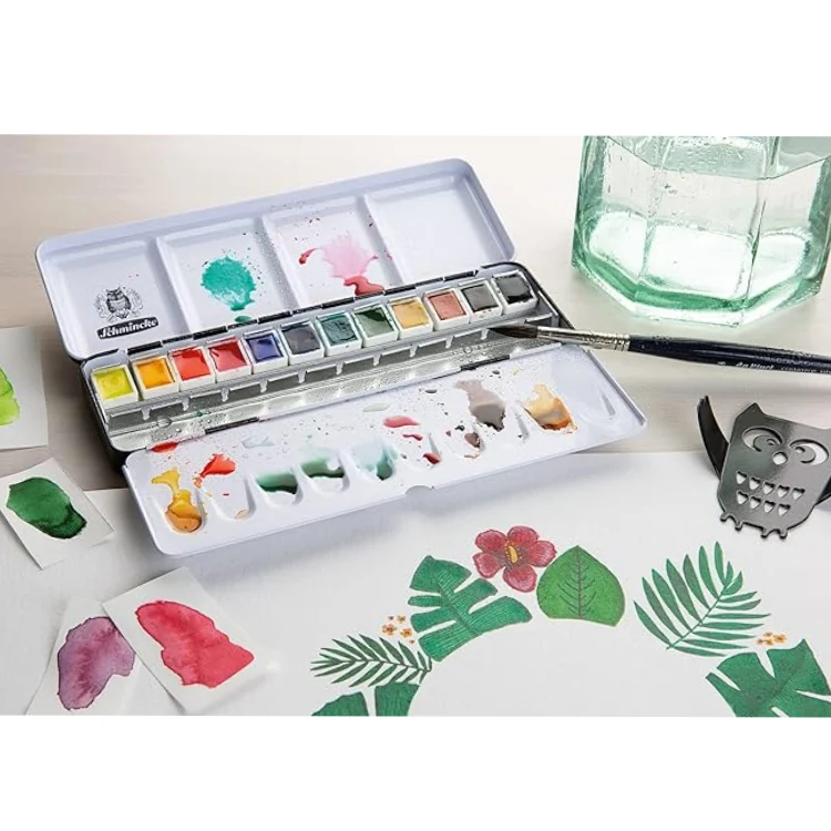 Schmincke Akademie Aquarell Farbkasten, Grundsortiment 12 x 1/2 Näpfchen 75412