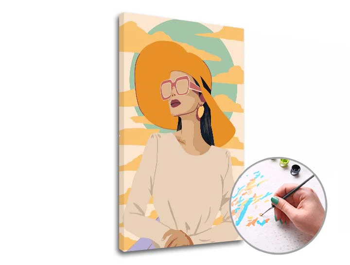 Paint by Numbers Woman in a Yellow Hat | Low Difficulty