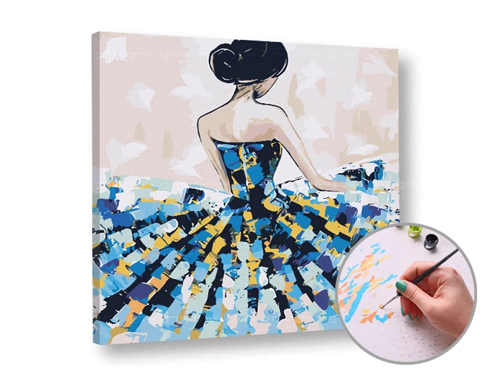 Paint by Numbers: Woman in a Blue Dress – Medium Difficulty