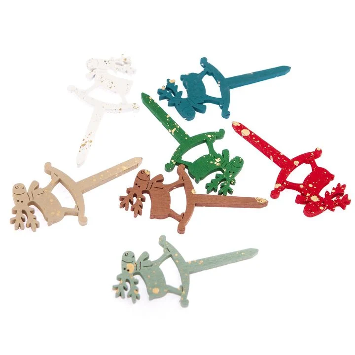 Wooden Ornament with Pick, Set of 7