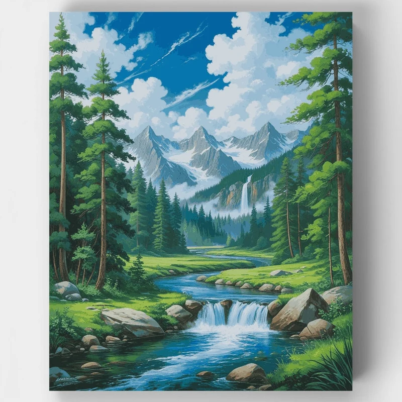 Alpine Valley Waterfall Paradise - Paint by Numbers Kit