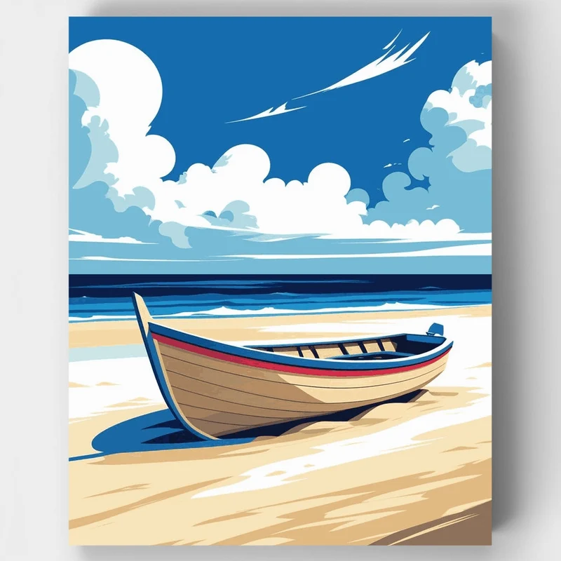Coastal Boat on Sandy Beach - Paint by Numbers Kit