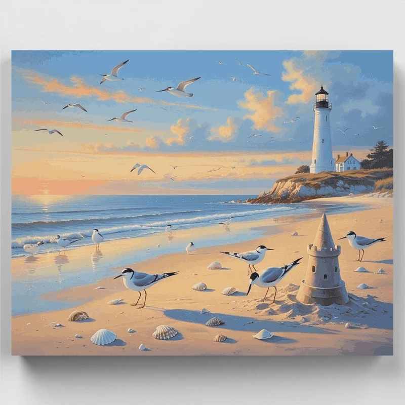 Lighthouse Beach Serenity - Paint by Numbers Kit