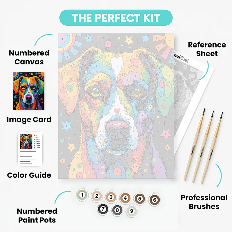 Cosmic Rainbow Dog with Celestial Background - Paint by Numbers Kit