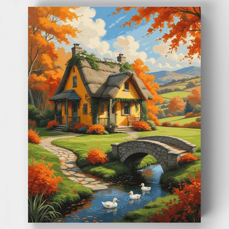 Charming Cottage Garden with Stone Bridge - Paint by Numbers Kit