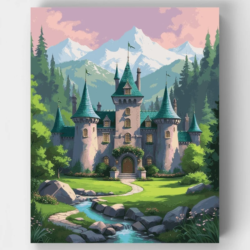 Enchanted Castle in Mountain Valley - Paint by Numbers Kit