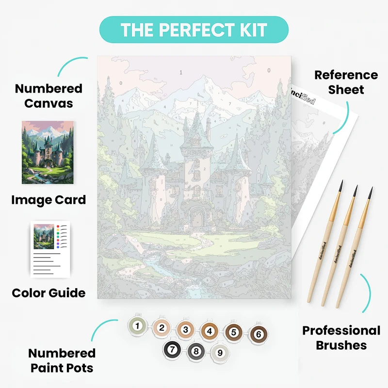 Enchanted Castle in Mountain Valley - Paint by Numbers Kit
