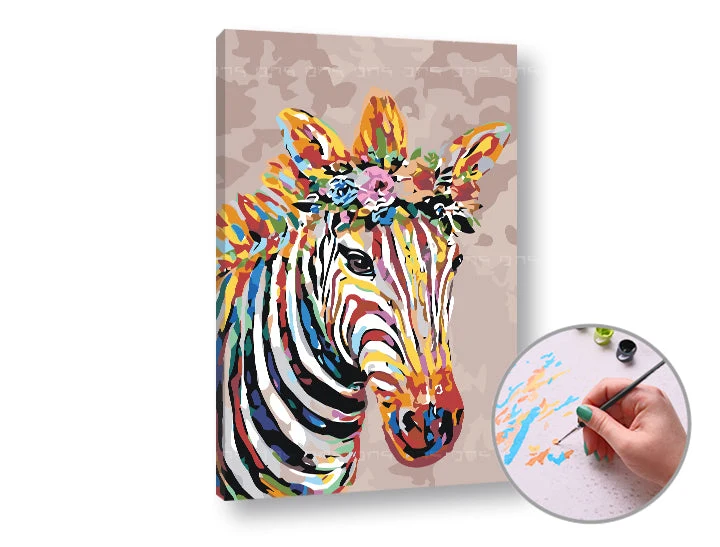 Paint by Numbers Zebra with Flowers | Medium Difficulty