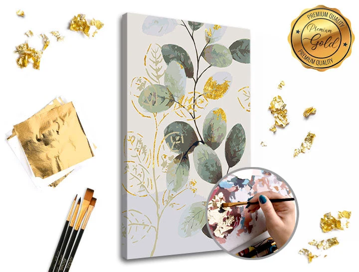 PREMIUM GOLD Paint by Numbers | Green and Gold Foliage