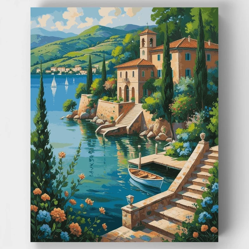 Mediterranean Lakeside Villa - Paint by Numbers Kit