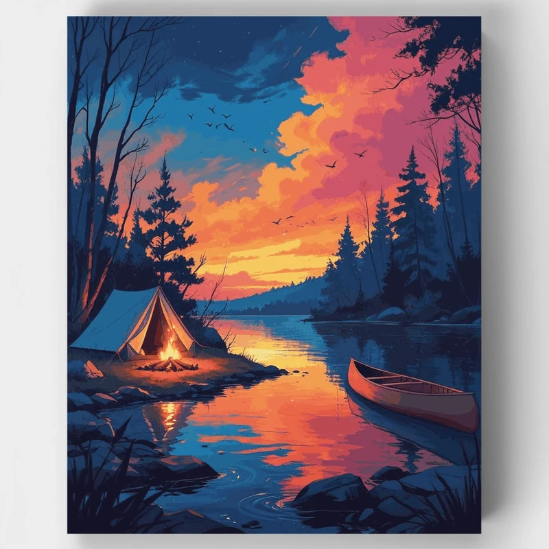 Lakeside Camping Sunset - Paint by Numbers Kit
