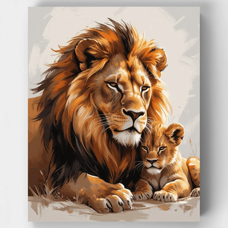 Majestic Lion Father and Cub - Paint by Numbers Kit