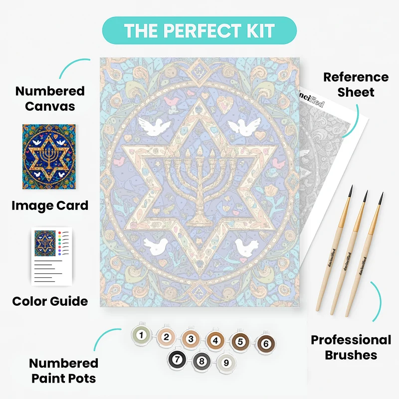 Jewish Star of David with Menorah Stained Glass - Paint by Numbers Kit